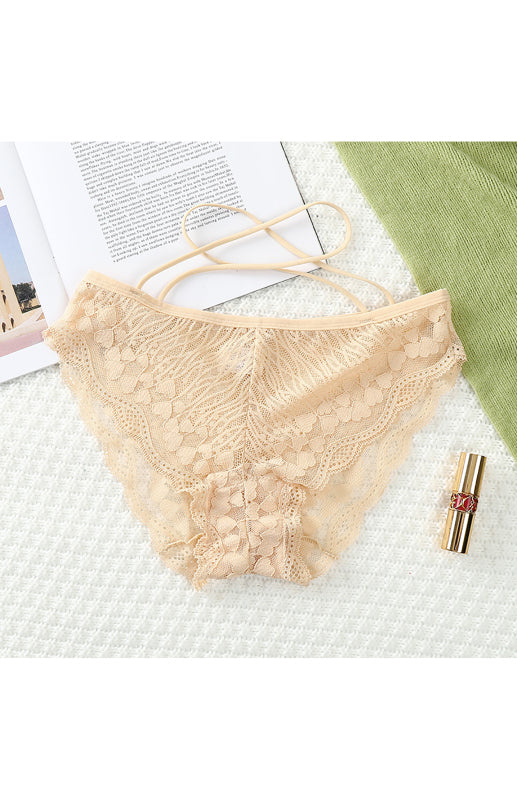 Lace Cross Strap Low Waist Briefs – Sexy Fit with Heart Pattern & Cotton Lining