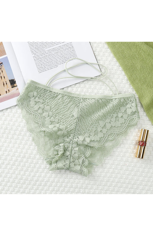 Lace Cross Strap Low Waist Briefs – Sexy Fit with Heart Pattern & Cotton Lining