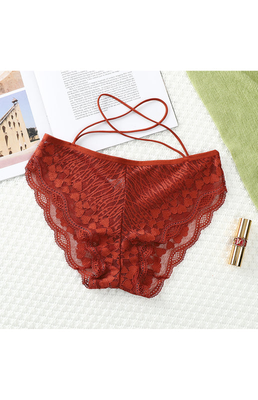 Lace Cross Strap Low Waist Briefs – Sexy Fit with Heart Pattern & Cotton Lining