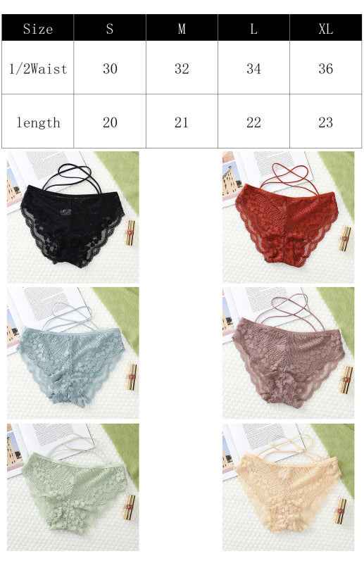 Lace Cross Strap Low Waist Briefs – Sexy Fit with Heart Pattern & Cotton Lining