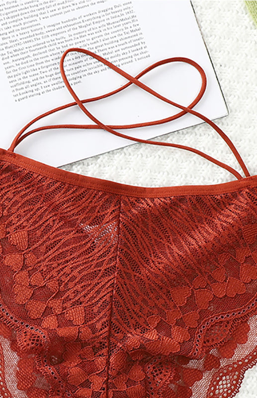 Lace Cross Strap Low Waist Briefs – Sexy Fit with Heart Pattern & Cotton Lining