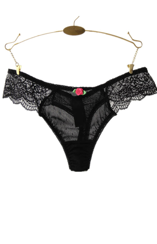 Floral Lace Low-Rise Thong – High Stretch Nylon Knit Panties