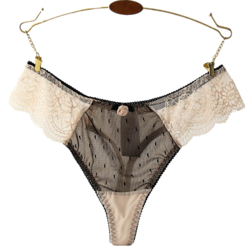 Floral Lace Low-Rise Thong – High Stretch Nylon Knit Panties