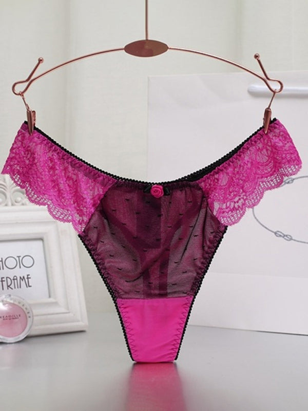 Floral Lace Low-Rise Thong – High Stretch Nylon Knit Panties