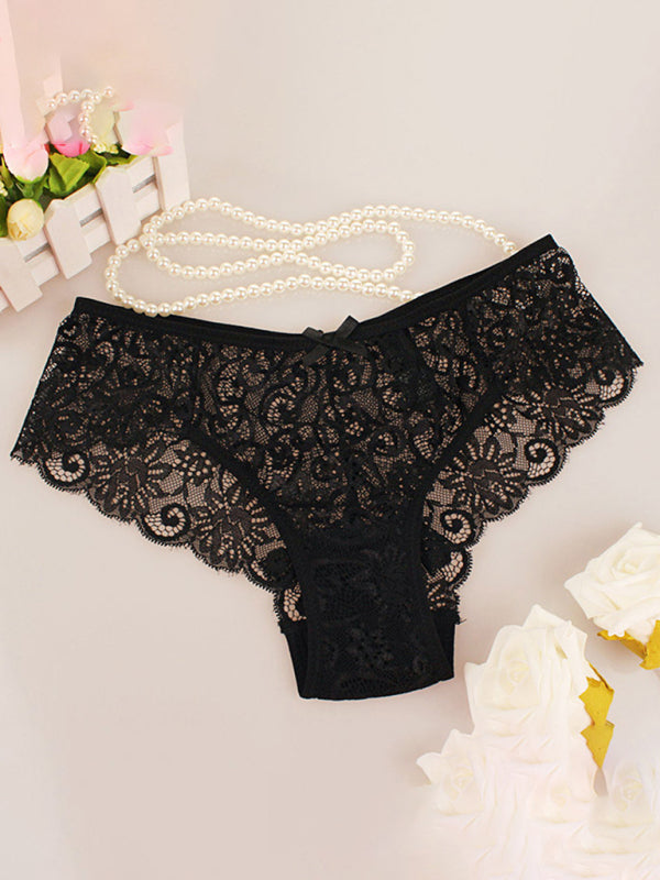 Floral Low-Waist Knit Panties – High Elasticity & Lace Trim Comfort