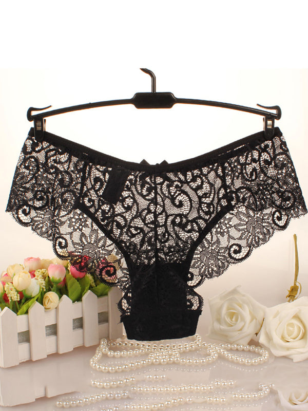 Floral Low-Waist Knit Panties – High Elasticity & Lace Trim Comfort
