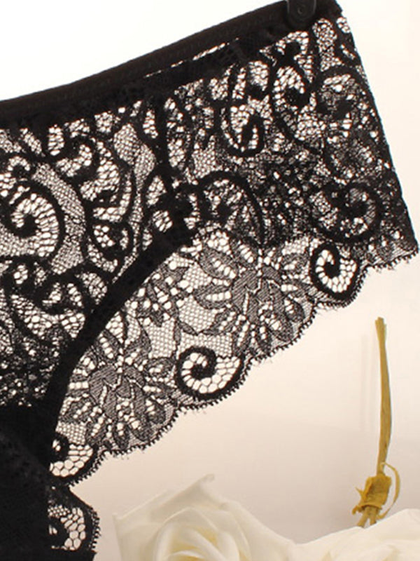 Floral Low-Waist Knit Panties – High Elasticity & Lace Trim Comfort
