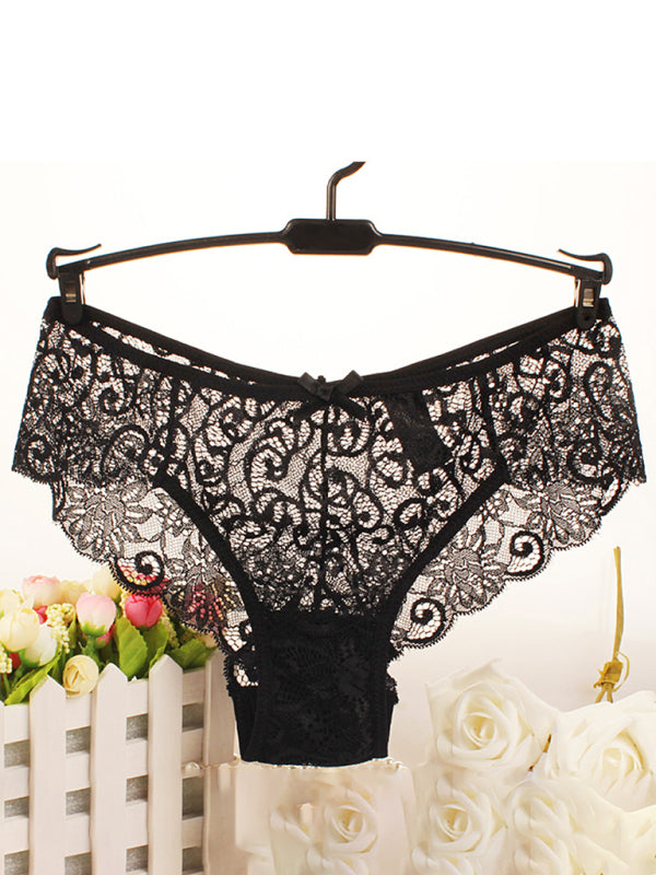Floral Low-Waist Knit Panties – High Elasticity & Lace Trim Comfort