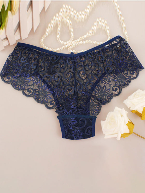 Floral Low-Waist Knit Panties – High Elasticity & Lace Trim Comfort