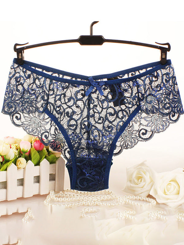 Floral Low-Waist Knit Panties – High Elasticity & Lace Trim Comfort