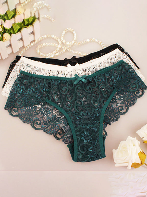 Floral Low-Waist Knit Panties – High Elasticity & Lace Trim Comfort