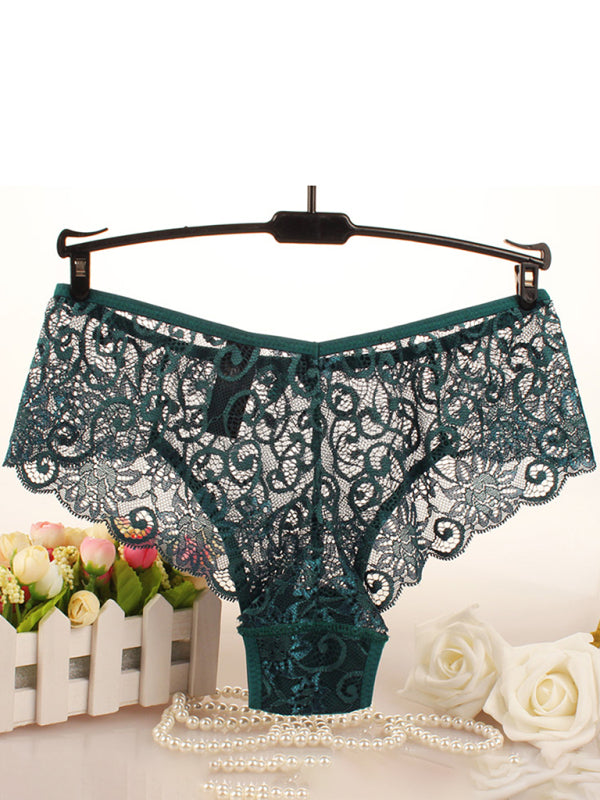 Floral Low-Waist Knit Panties – High Elasticity & Lace Trim Comfort