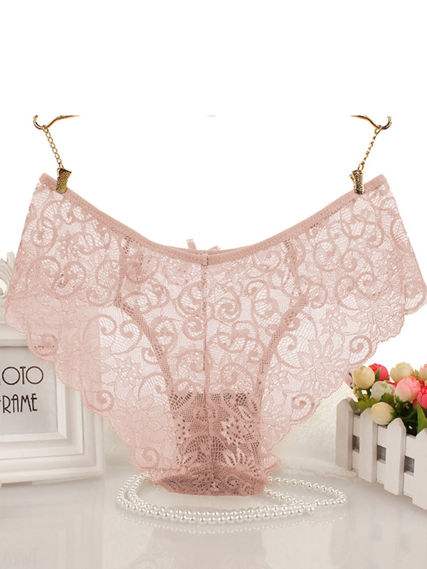 Floral Low-Waist Knit Panties – High Elasticity & Lace Trim Comfort