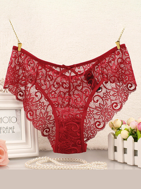 Floral Low-Waist Knit Panties – High Elasticity & Lace Trim Comfort