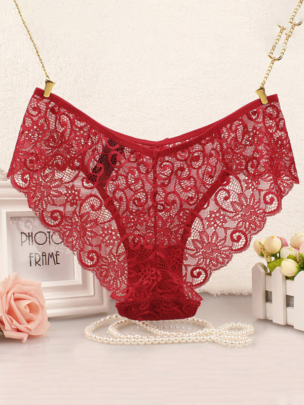 Floral Low-Waist Knit Panties – High Elasticity & Lace Trim Comfort