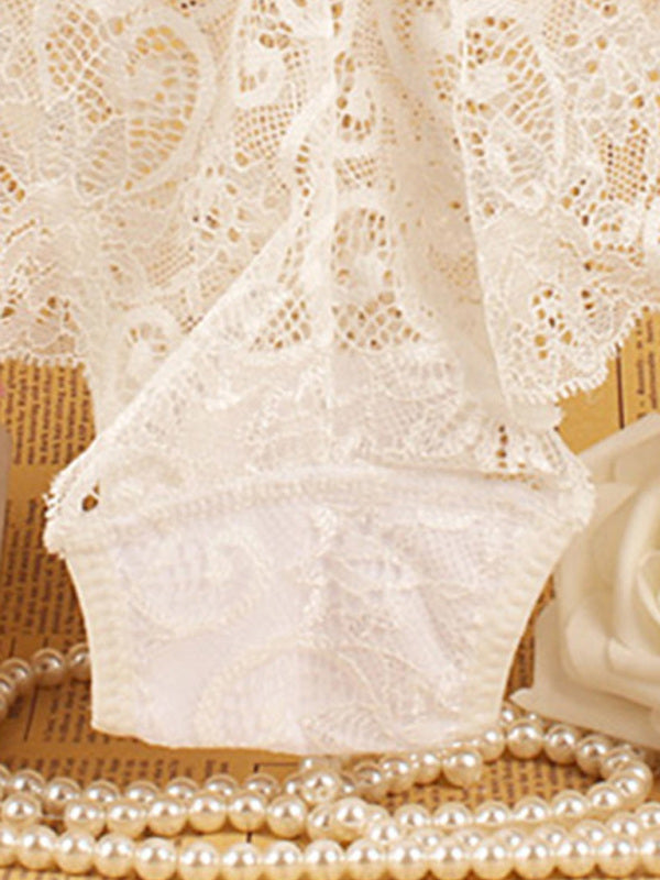 Floral Low-Waist Knit Panties – High Elasticity & Lace Trim Comfort