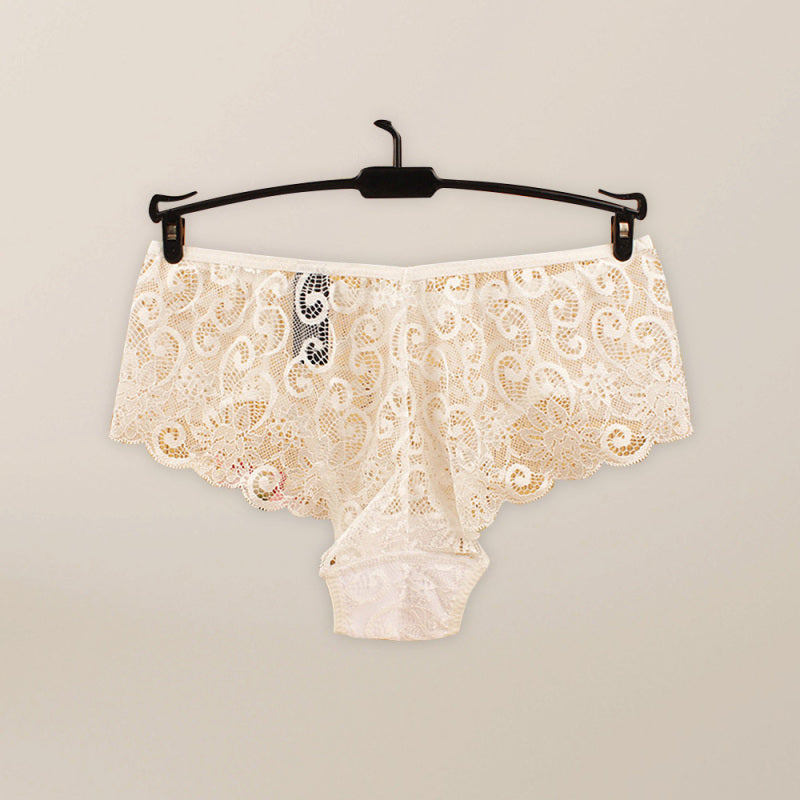 Floral Low-Waist Knit Panties – High Elasticity & Lace Trim Comfort