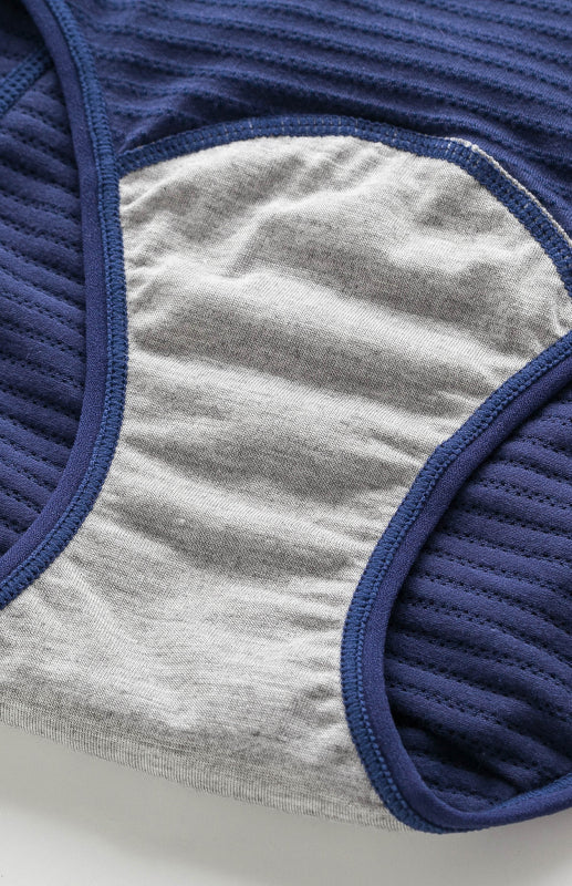 Striped Mid-Waist Cotton Menstrual Briefs – Leak-Proof & Breathable