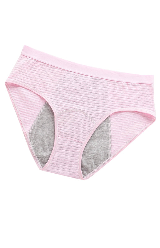 Striped Mid-Waist Cotton Menstrual Briefs – Leak-Proof & Breathable
