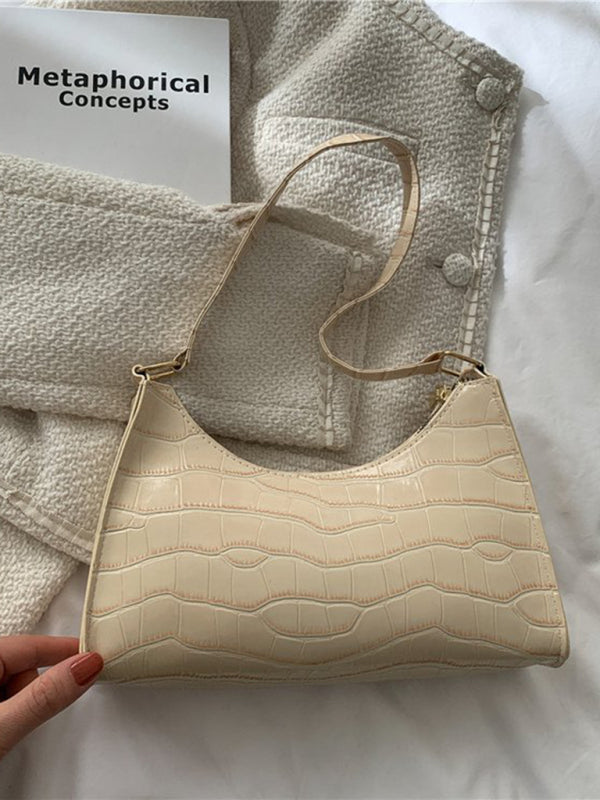 Embossed Stone Pattern Shoulder Handbag