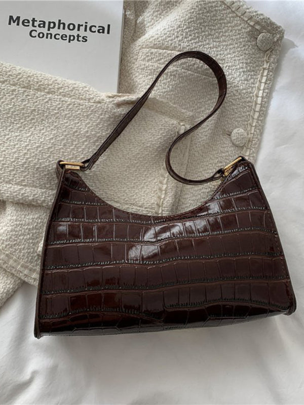 Embossed Stone Pattern Shoulder Handbag