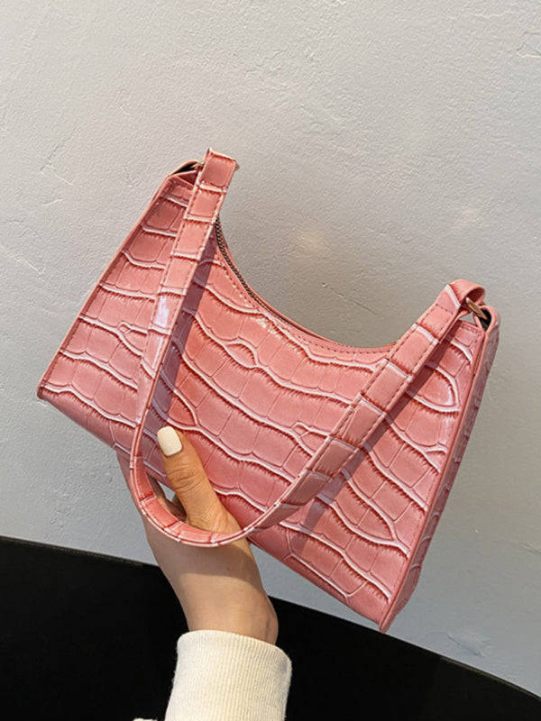 Embossed Stone Pattern Shoulder Handbag