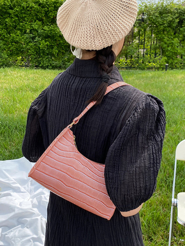 Embossed Stone Pattern Shoulder Handbag