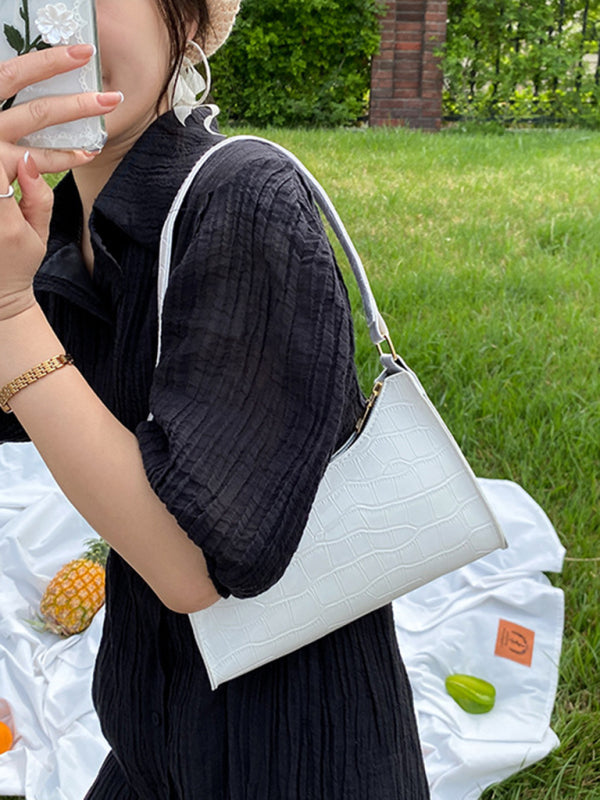 Embossed Stone Pattern Shoulder Handbag