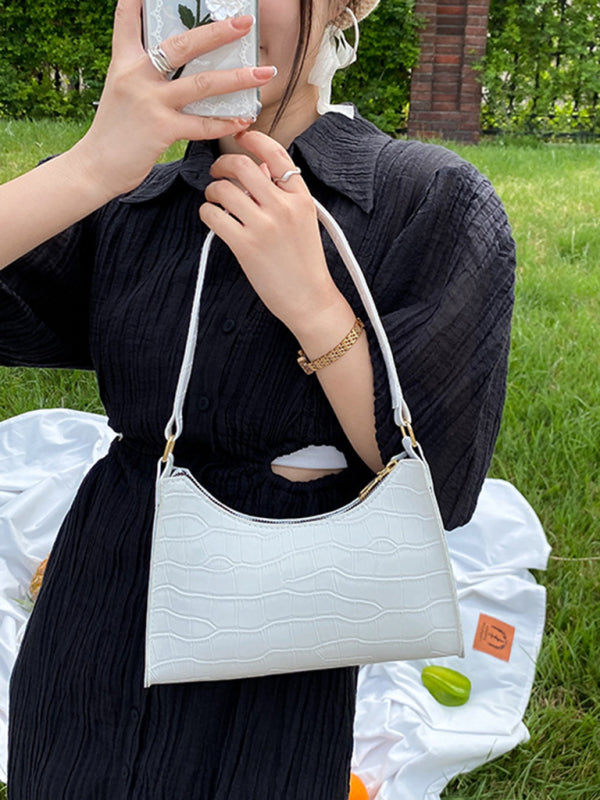 Embossed Stone Pattern Shoulder Handbag