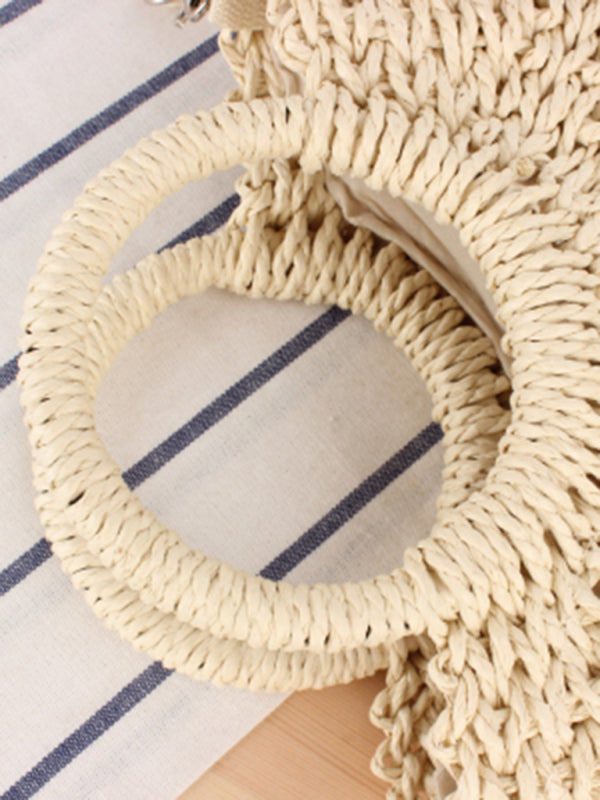 Half Round Woven Straw Beach Bag for Women