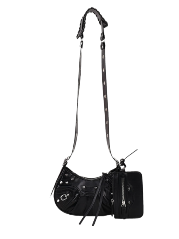 Rivet Pleated PU Shoulder Messenger Bag