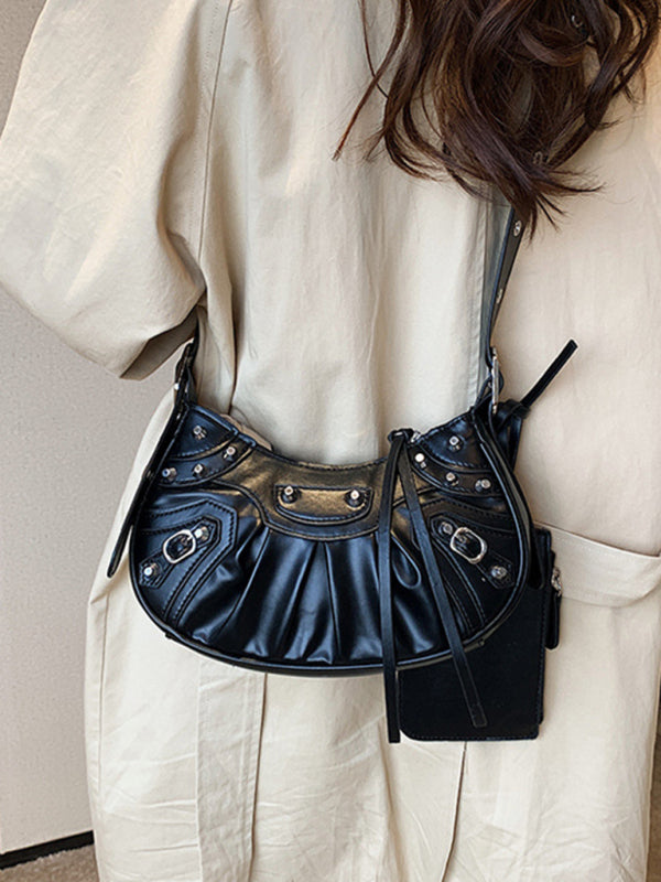 Rivet Pleated PU Shoulder Messenger Bag