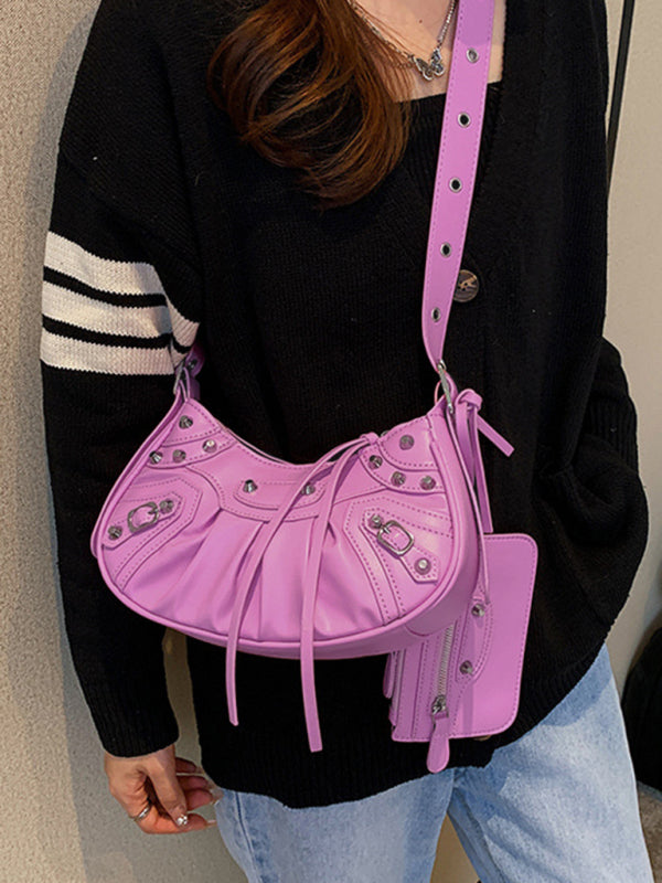 Rivet Pleated PU Shoulder Messenger Bag