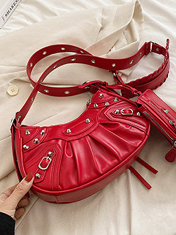 Rivet Pleated PU Shoulder Messenger Bag