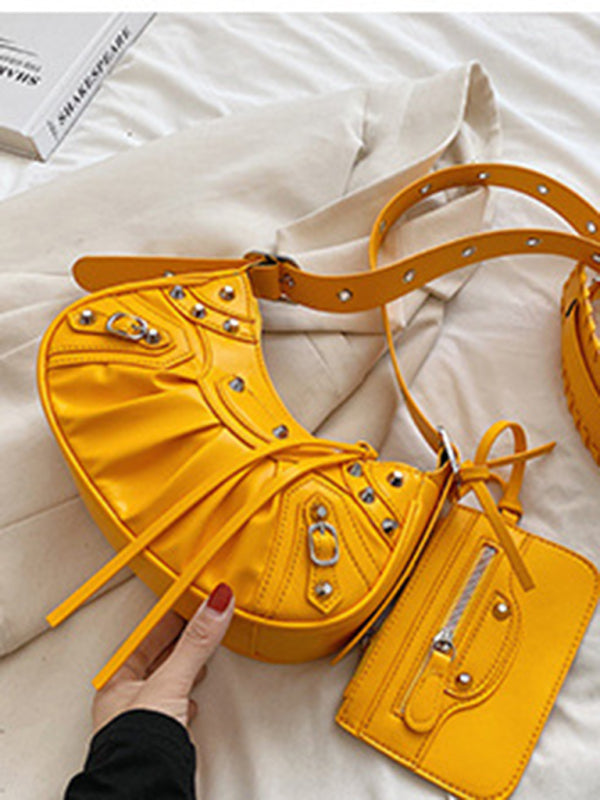 Rivet Pleated PU Shoulder Messenger Bag