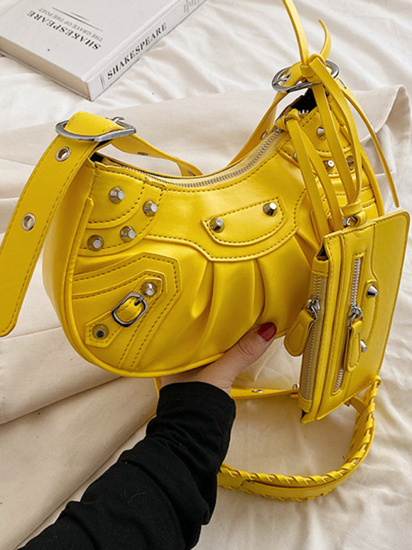 Rivet Pleated PU Shoulder Messenger Bag