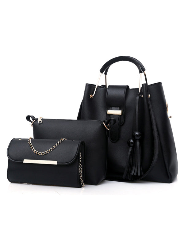 3-Piece PU Leather Bucket Shoulder Handbag Set