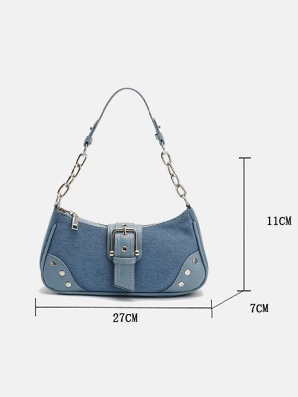 Retro Textured PU Baguette Shoulder Bag