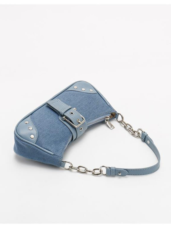 Retro Textured PU Baguette Shoulder Bag