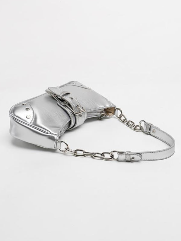 Retro Textured PU Baguette Shoulder Bag