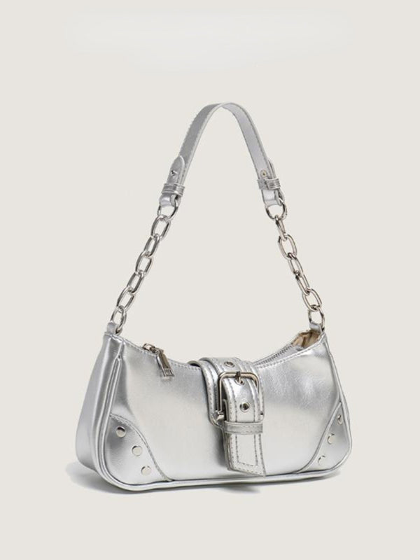 Retro Textured PU Baguette Shoulder Bag