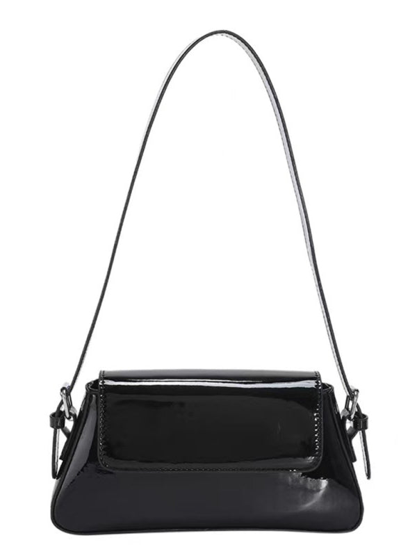 Glossy Patent Leather Baguette Shoulder Bag
