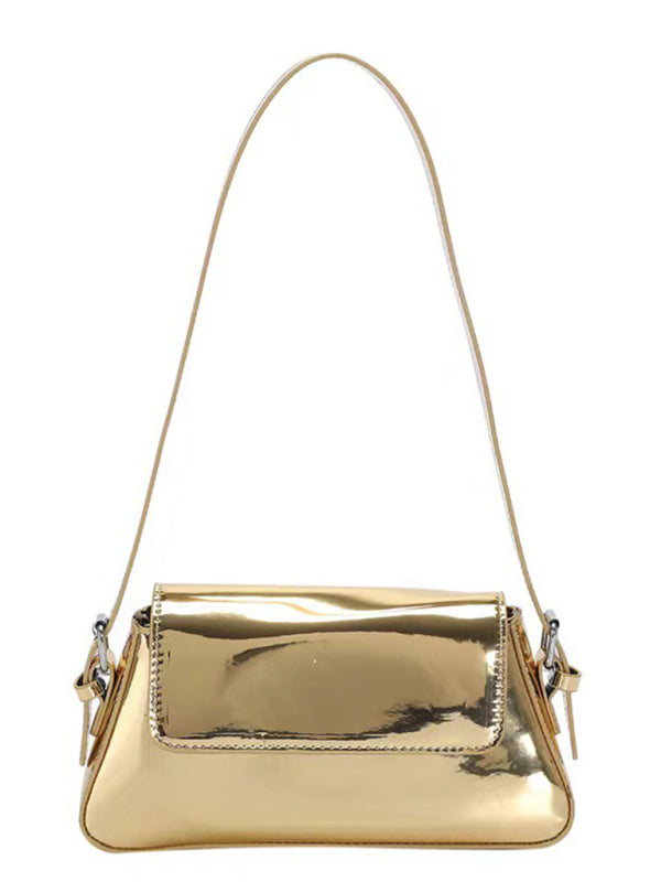 Glossy Patent Leather Baguette Shoulder Bag