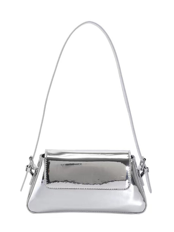 Glossy Patent Leather Baguette Shoulder Bag