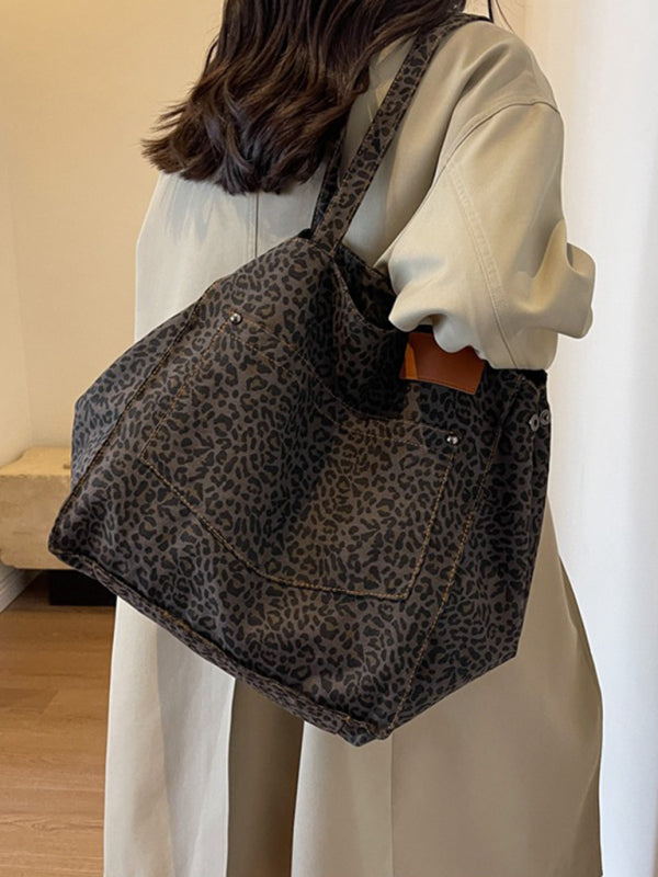 Leopard Print Canvas Tote Bag – Large Capacity