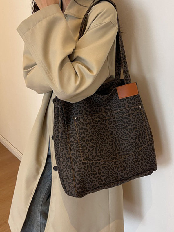 Leopard Print Canvas Tote Bag – Large Capacity