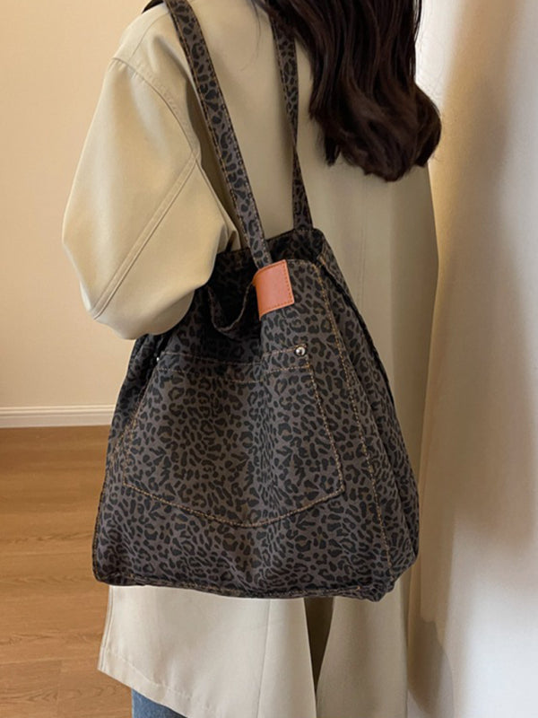 Leopard Print Canvas Tote Bag – Large Capacity