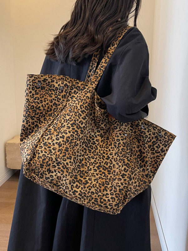 Leopard Print Canvas Tote Bag – Large Capacity