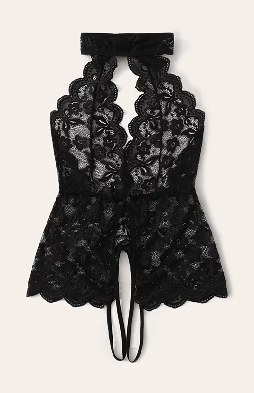 Floral Lace Sleeveless Bodysuit with Halter Neckline – Romantic Lingerie