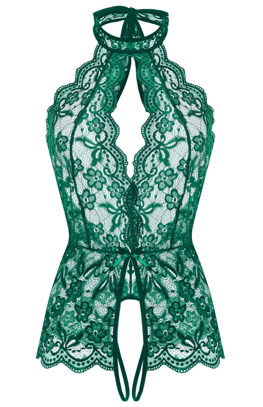 Floral Lace Sleeveless Bodysuit with Halter Neckline – Romantic Lingerie